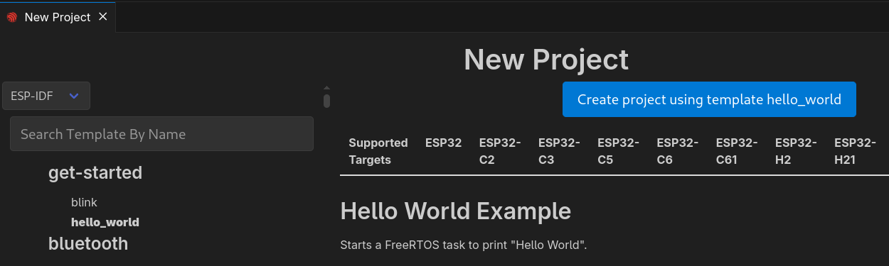 Second step of creating a new project